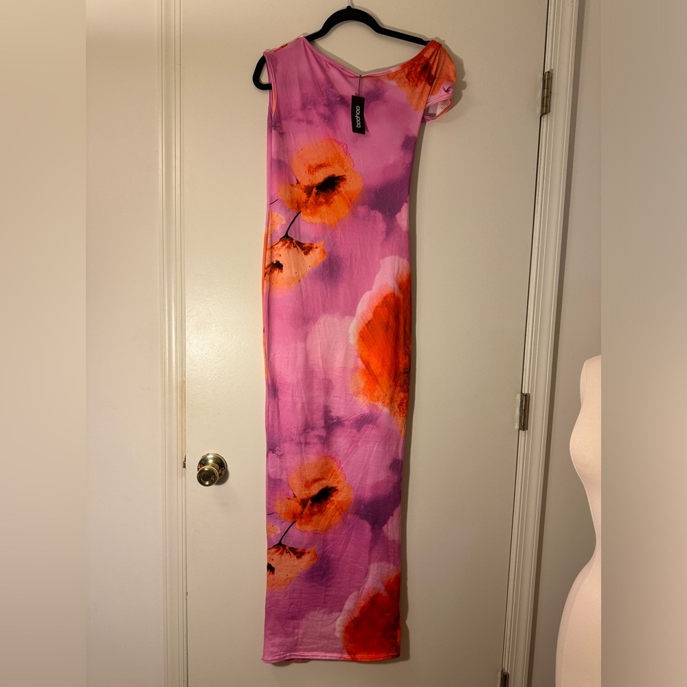 Boohoo Pink and Orange Floral Maxi Dress